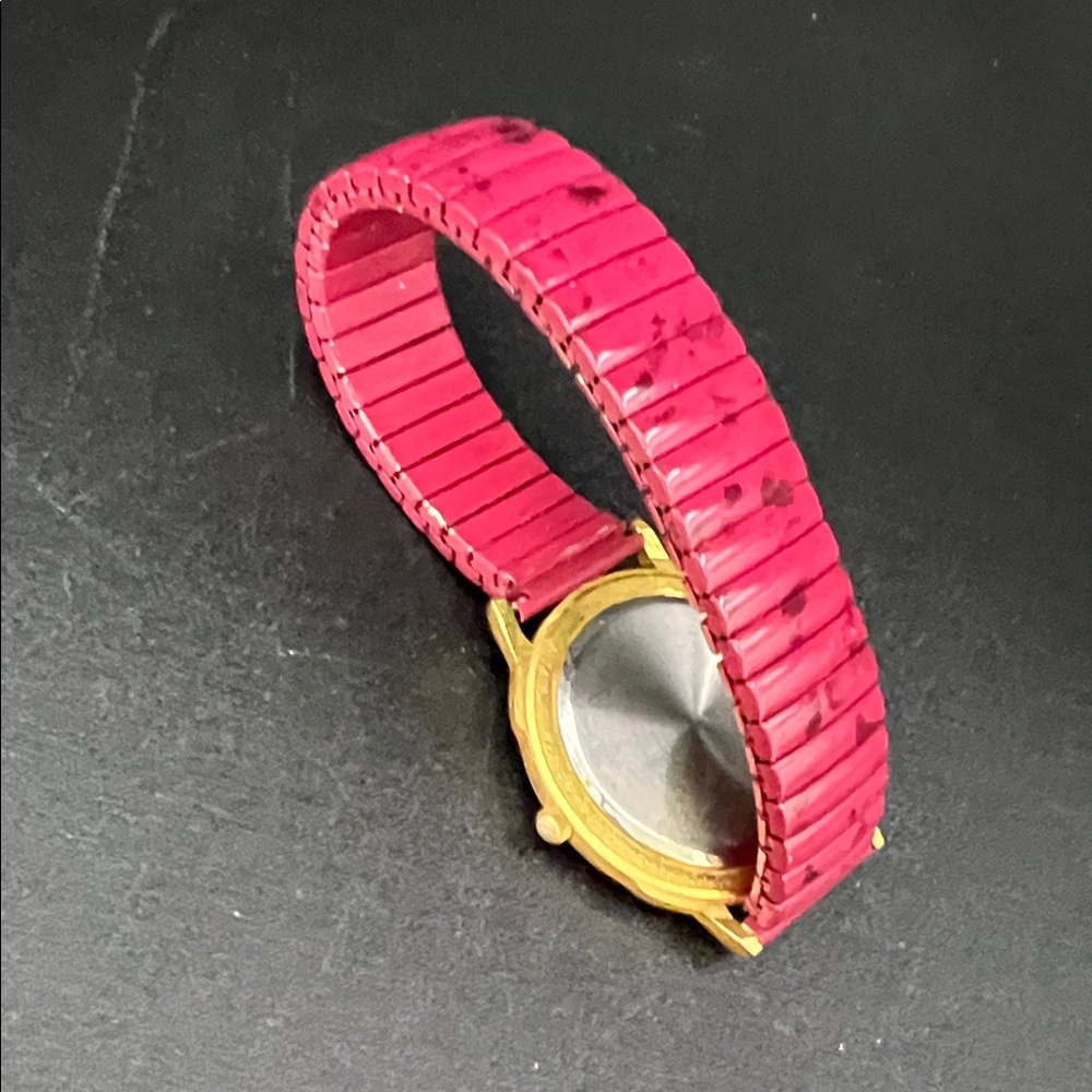 Saint Laurent Red Marble Dial Watch with Gold Case and 6.5” Red Strap - Picture 7 of 9
